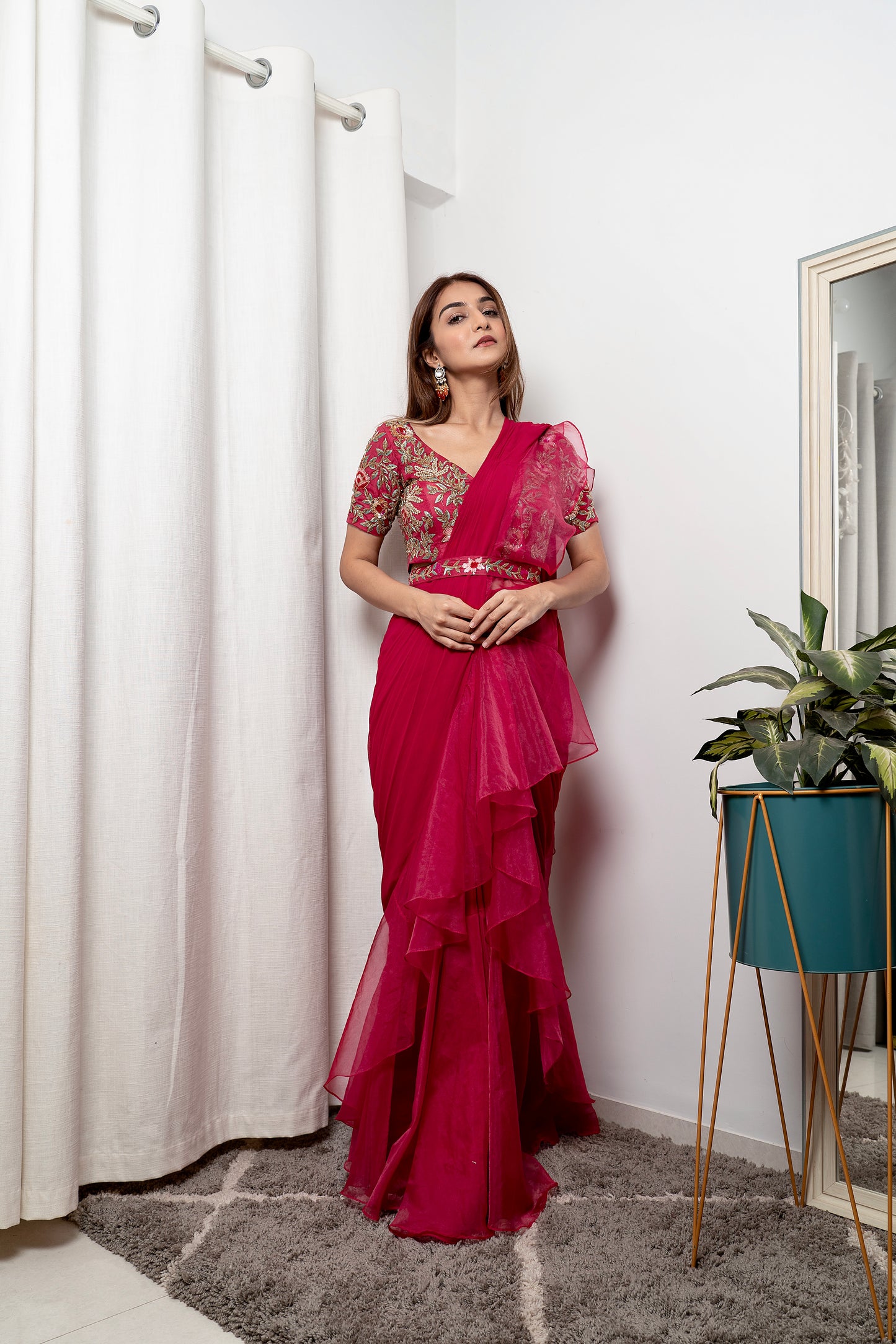 Pink Hibiscus saree