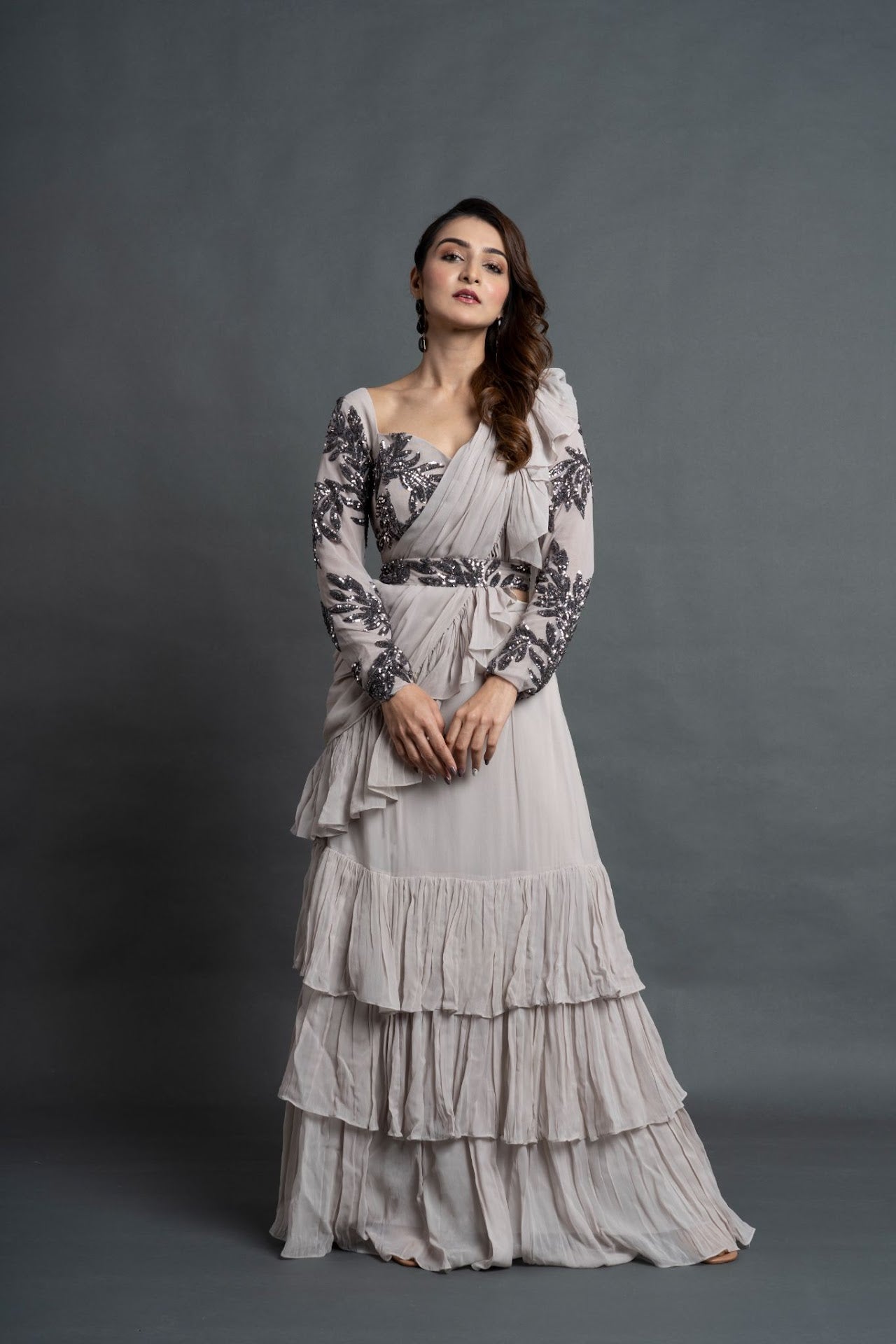 Stunning Ash White Saree