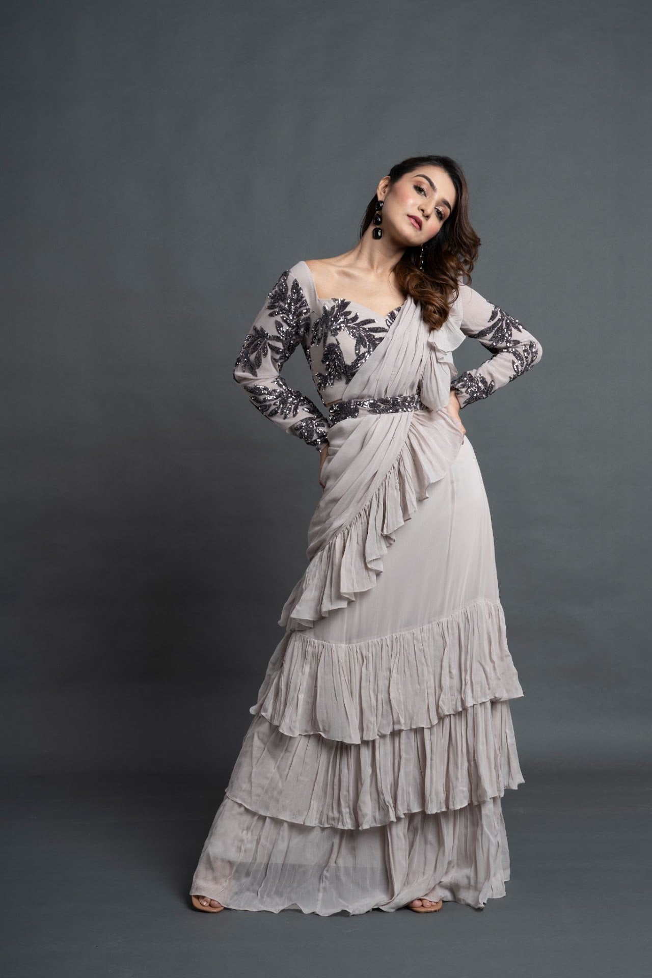 Stunning Ash White Saree