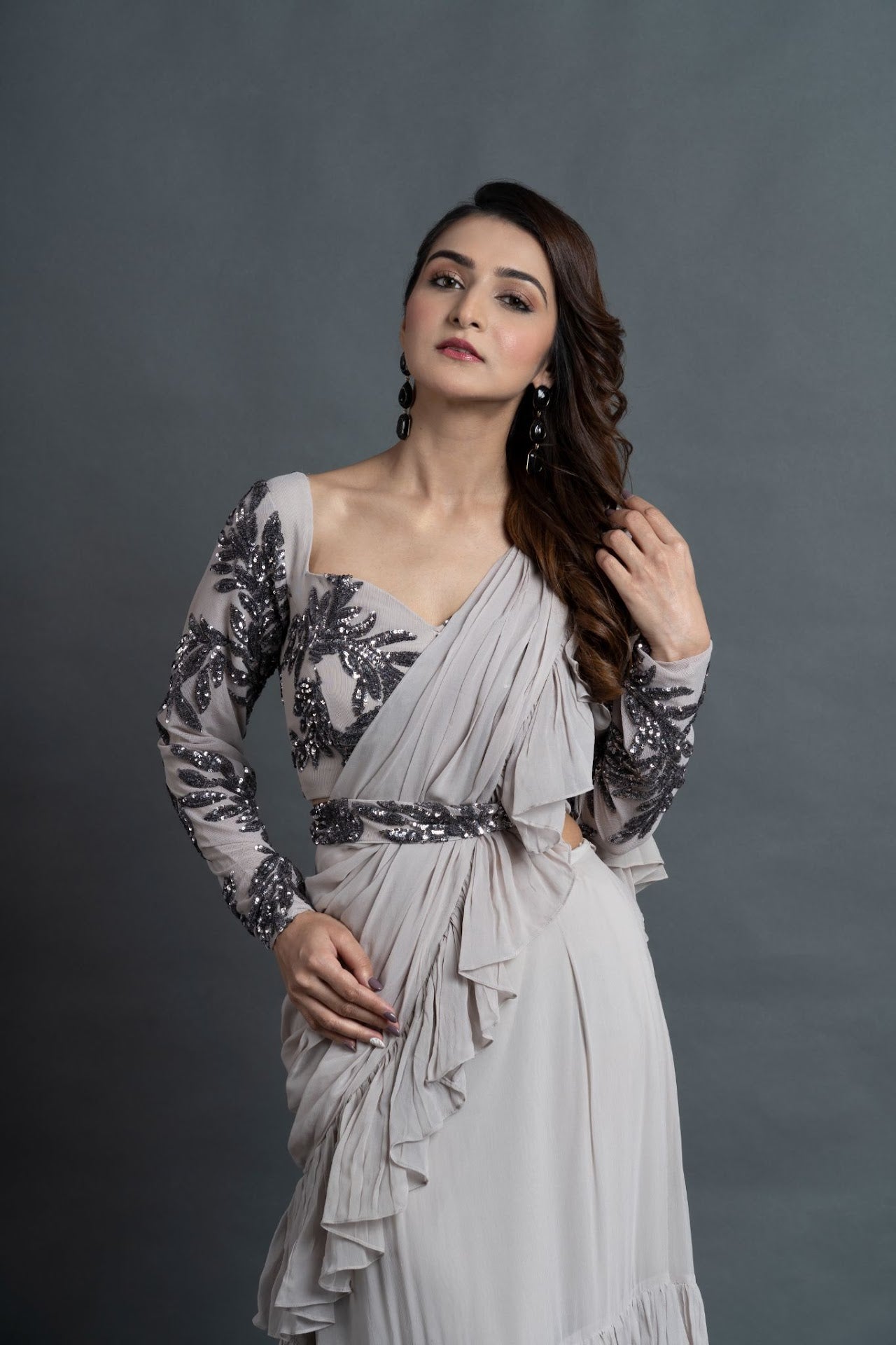 Stunning Ash White Saree