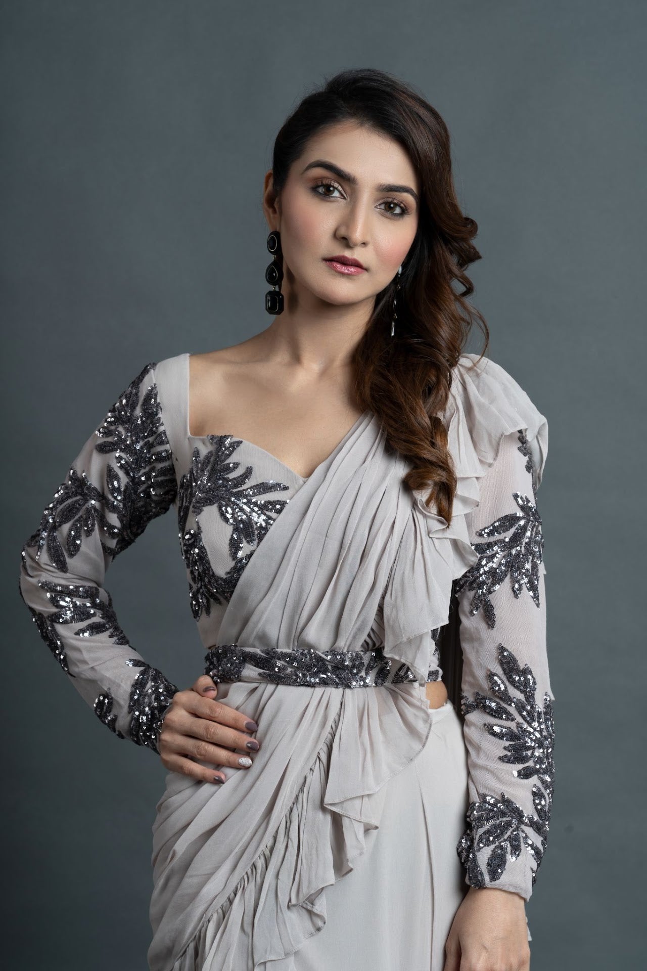 Stunning Ash White Saree