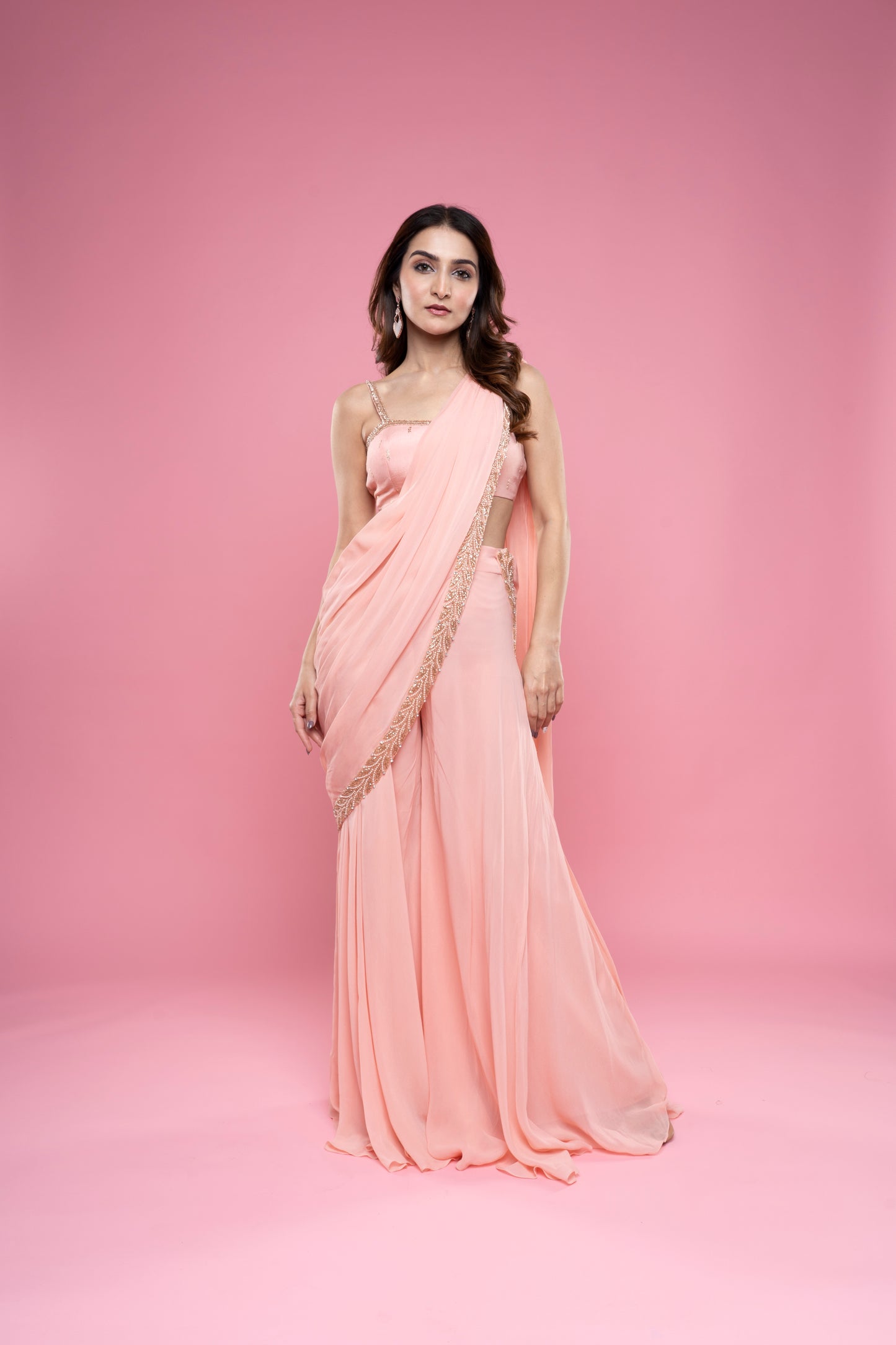 Pretty Peach Pant Saree