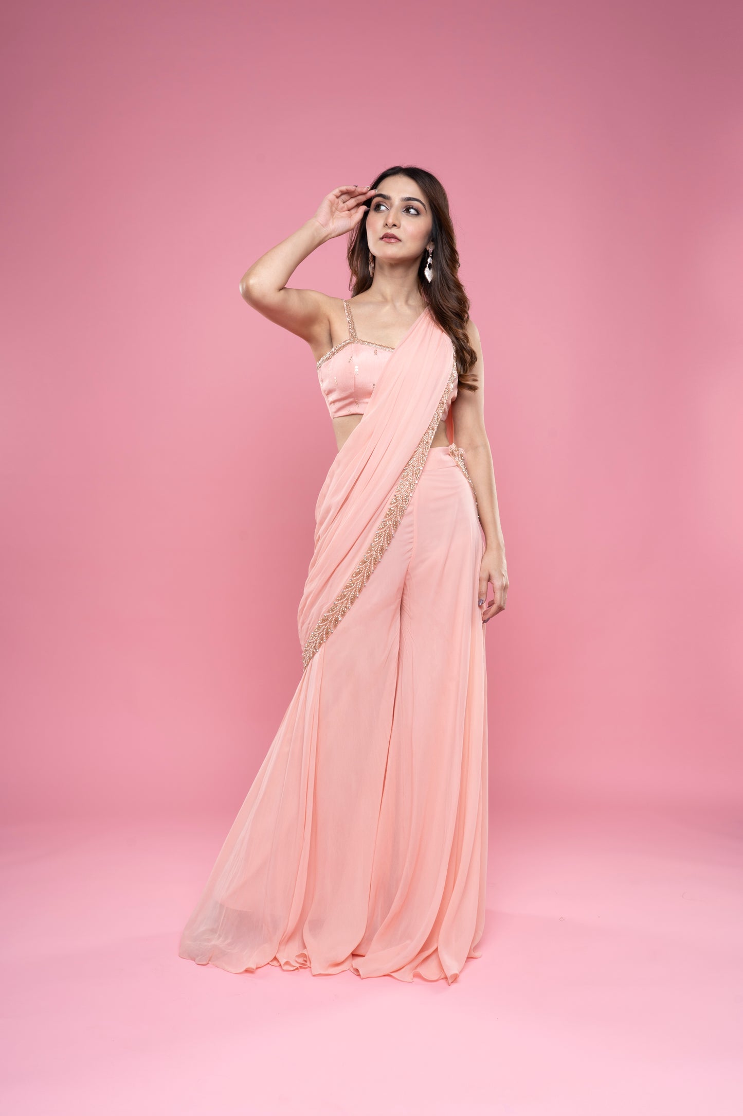 Pretty Peach Pant Saree