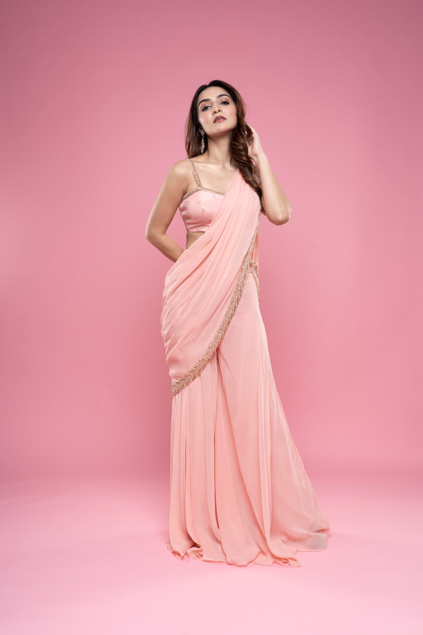 Pretty Peach Pant Saree