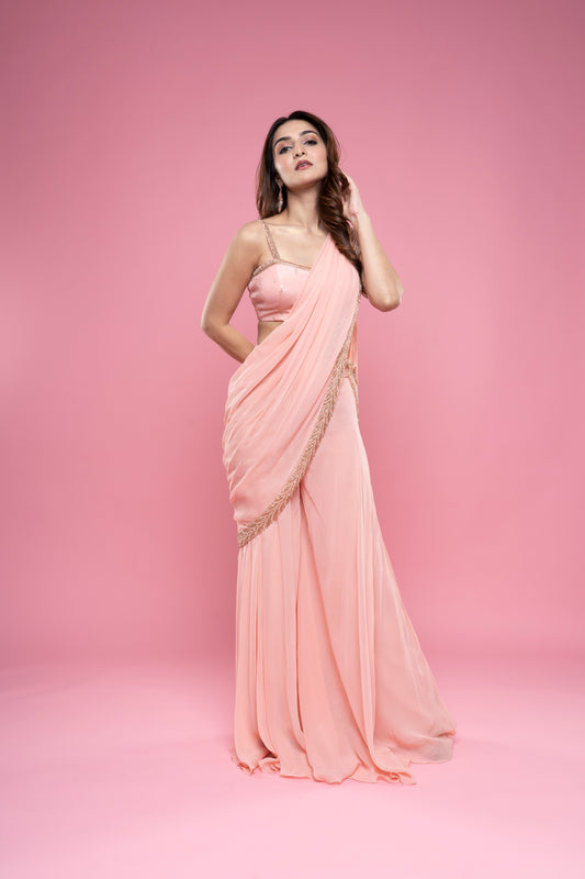 Pretty Peach Pant Saree