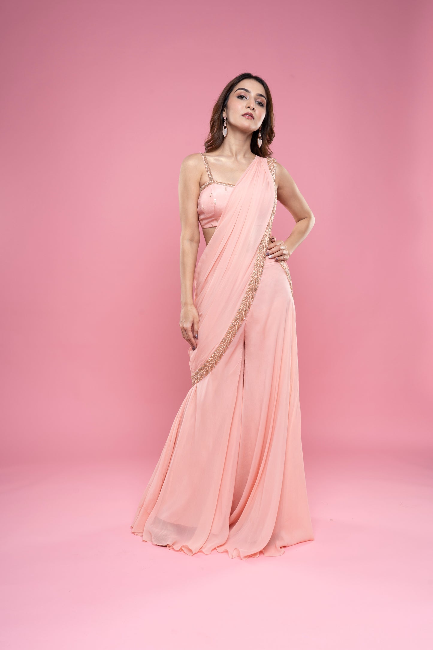 Pretty Peach Pant Saree