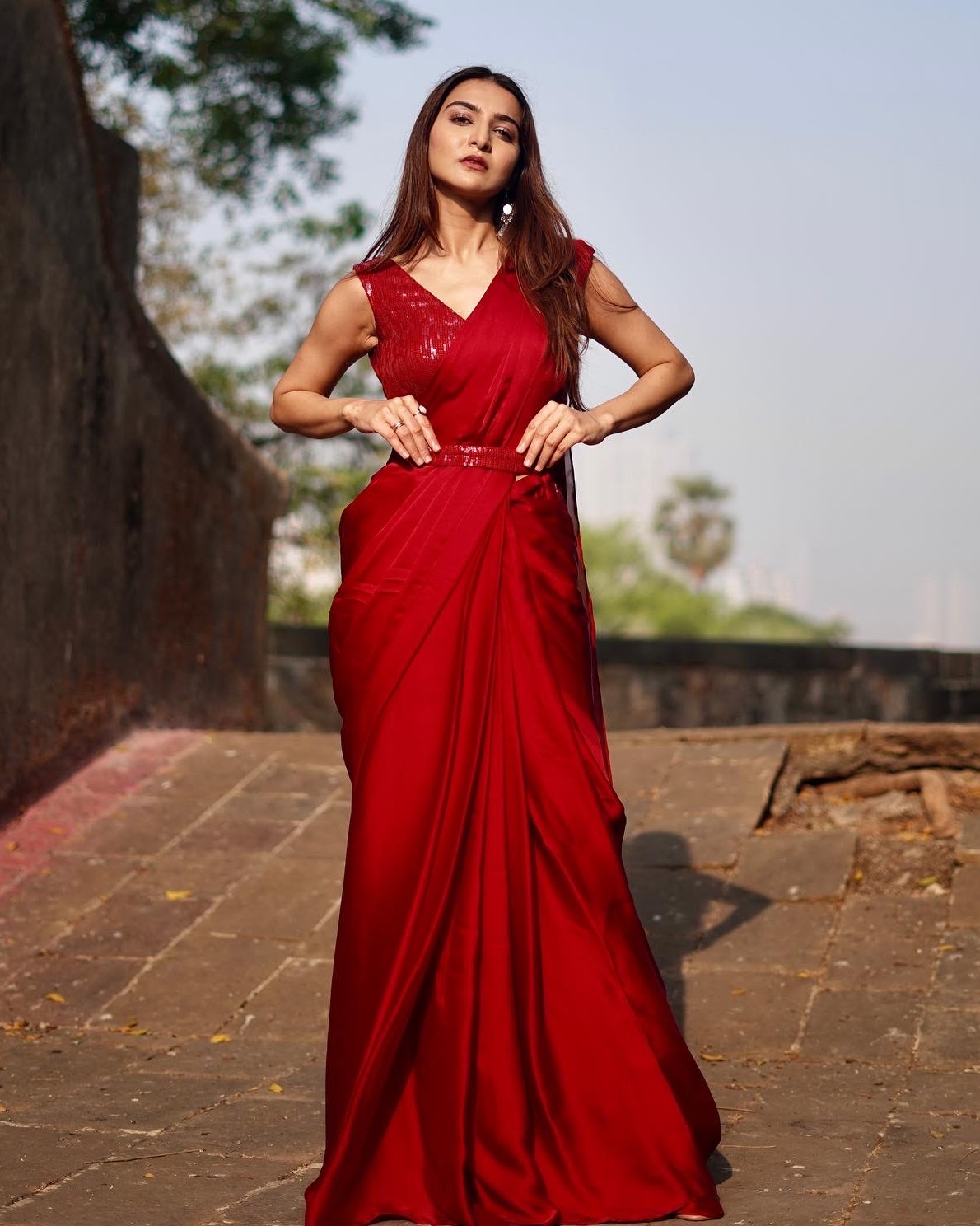 Cherry red saree