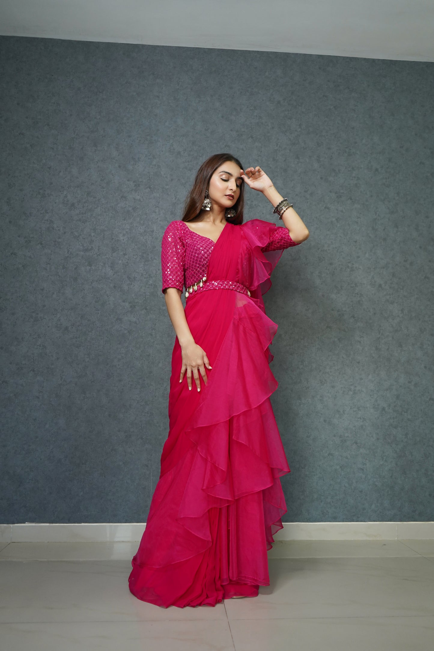 Pink Pre Draped Saree