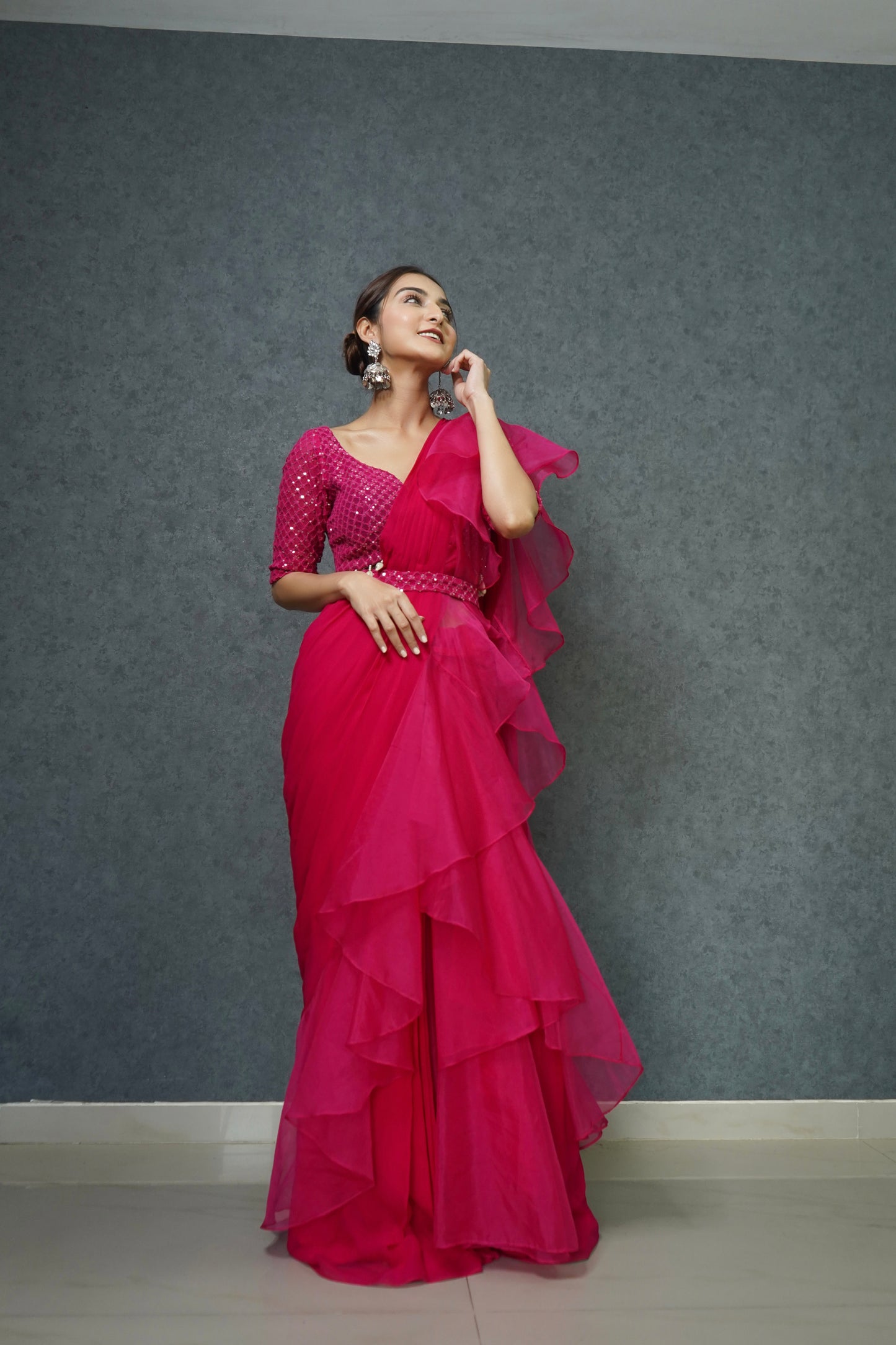 Pink Pre Draped Saree