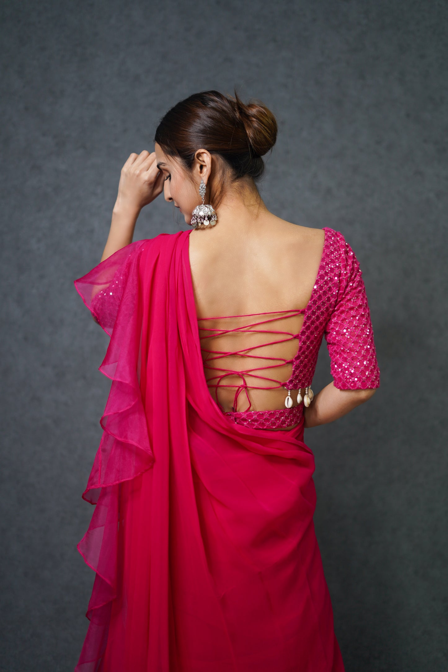 Pink Pre Draped Saree
