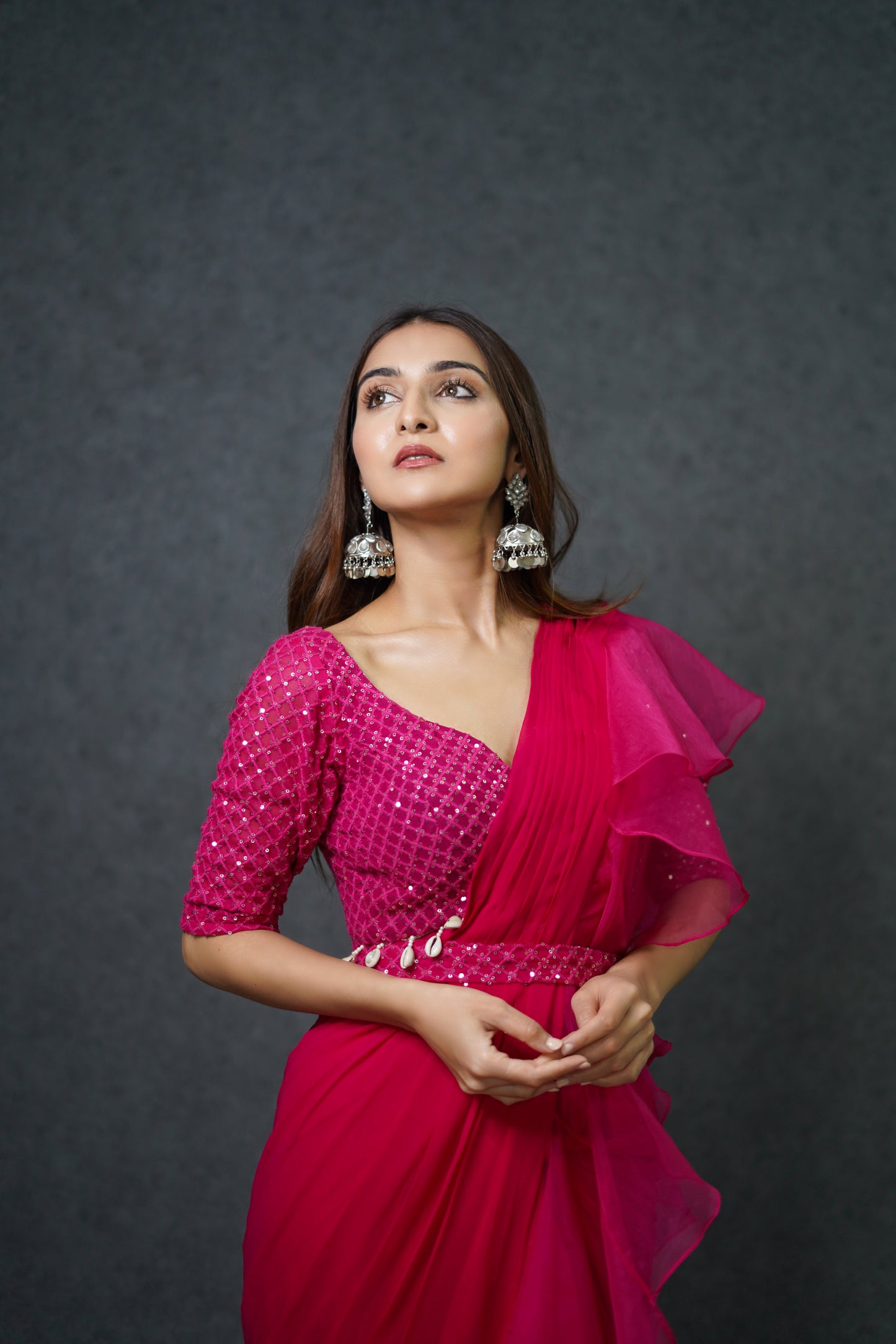 Pink Pre Draped Saree