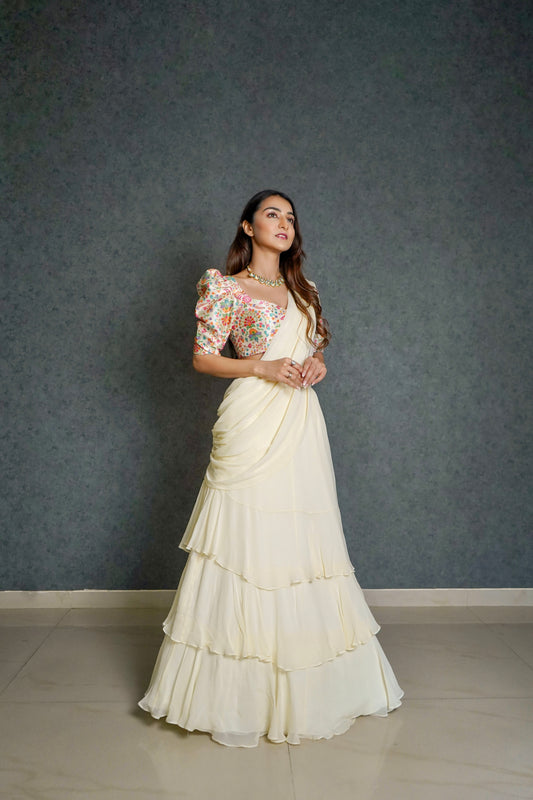 Royal White Lehenga Saree