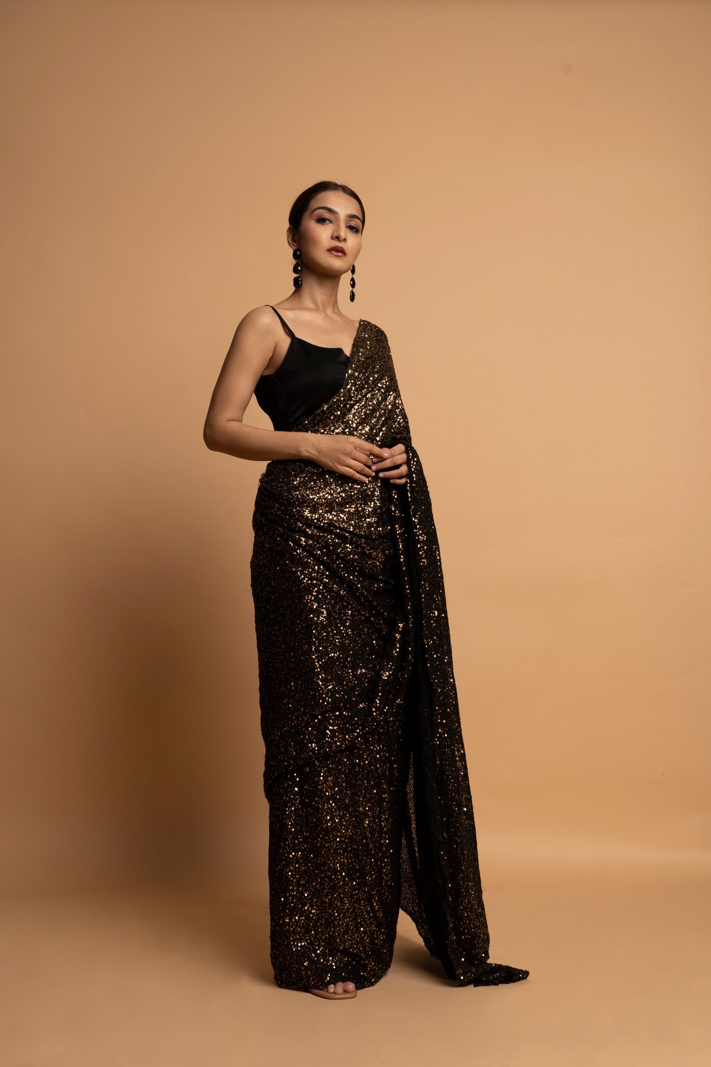 Black night Pre draped Saree