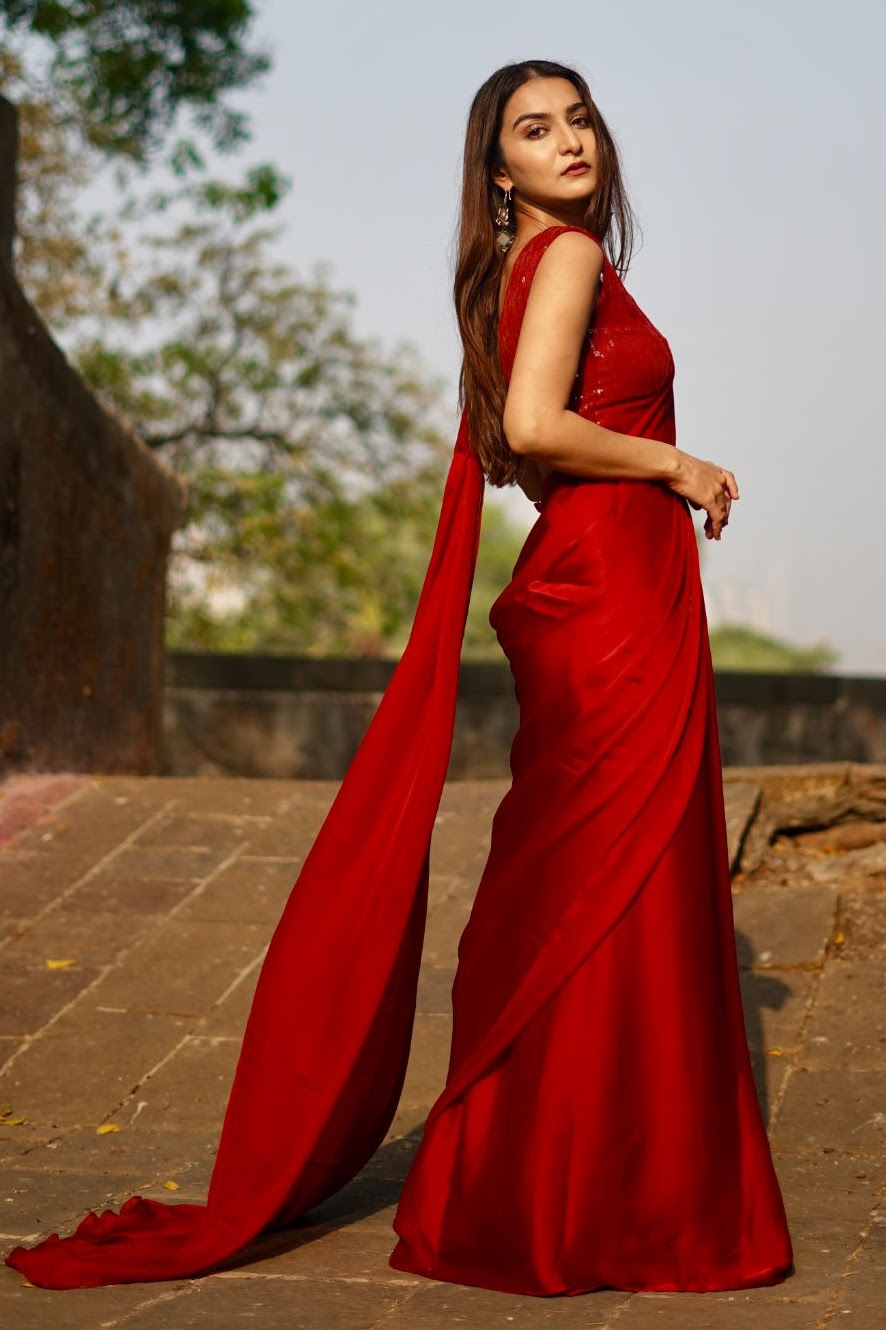 Cherry red saree