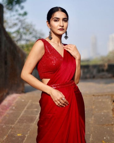 Cherry red saree