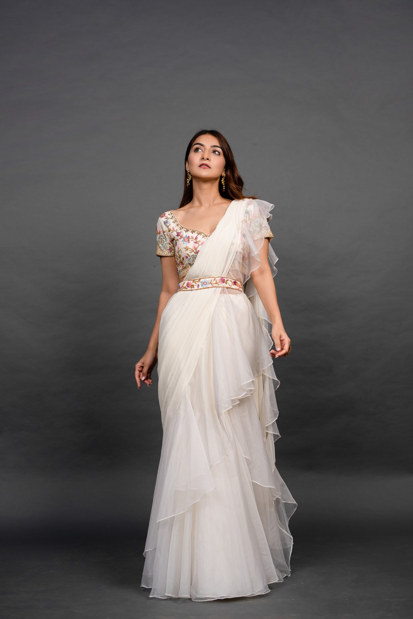 Vivacious White Pre draped Saree