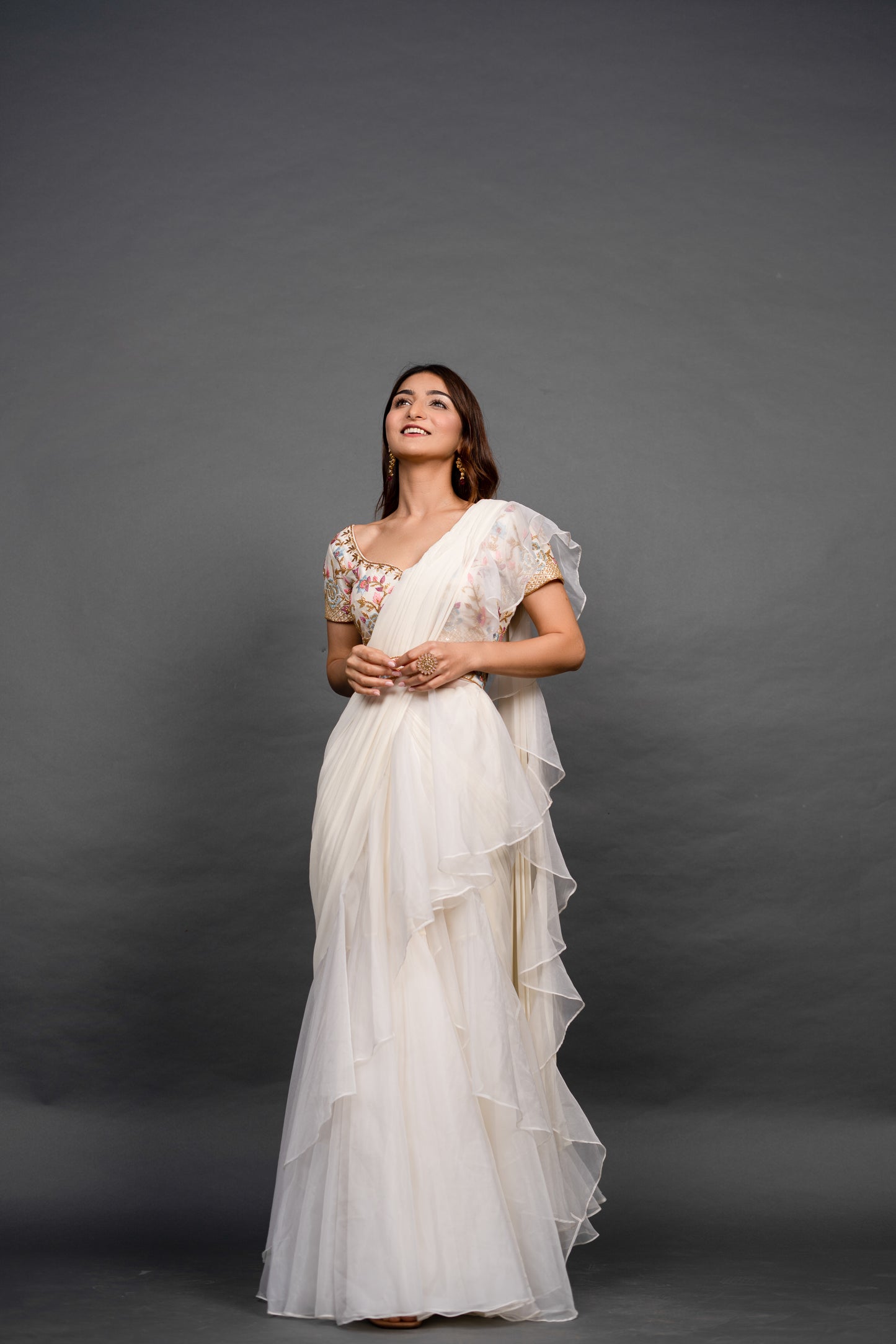 Vivacious White Pre draped Saree