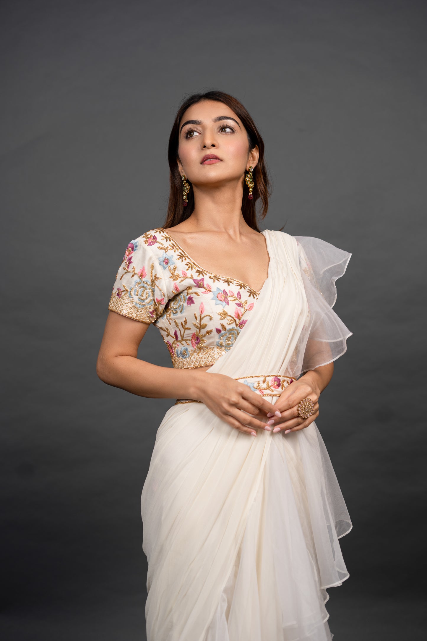 Vivacious White Pre draped Saree