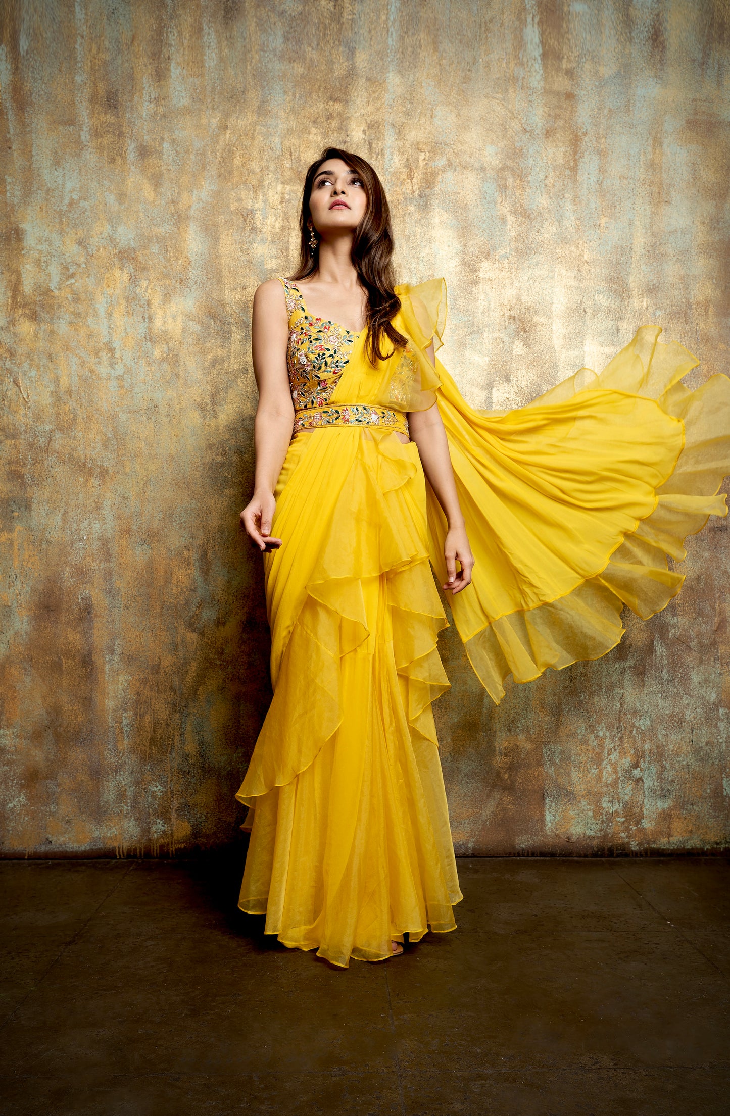 Sunflower Ruffle Saree