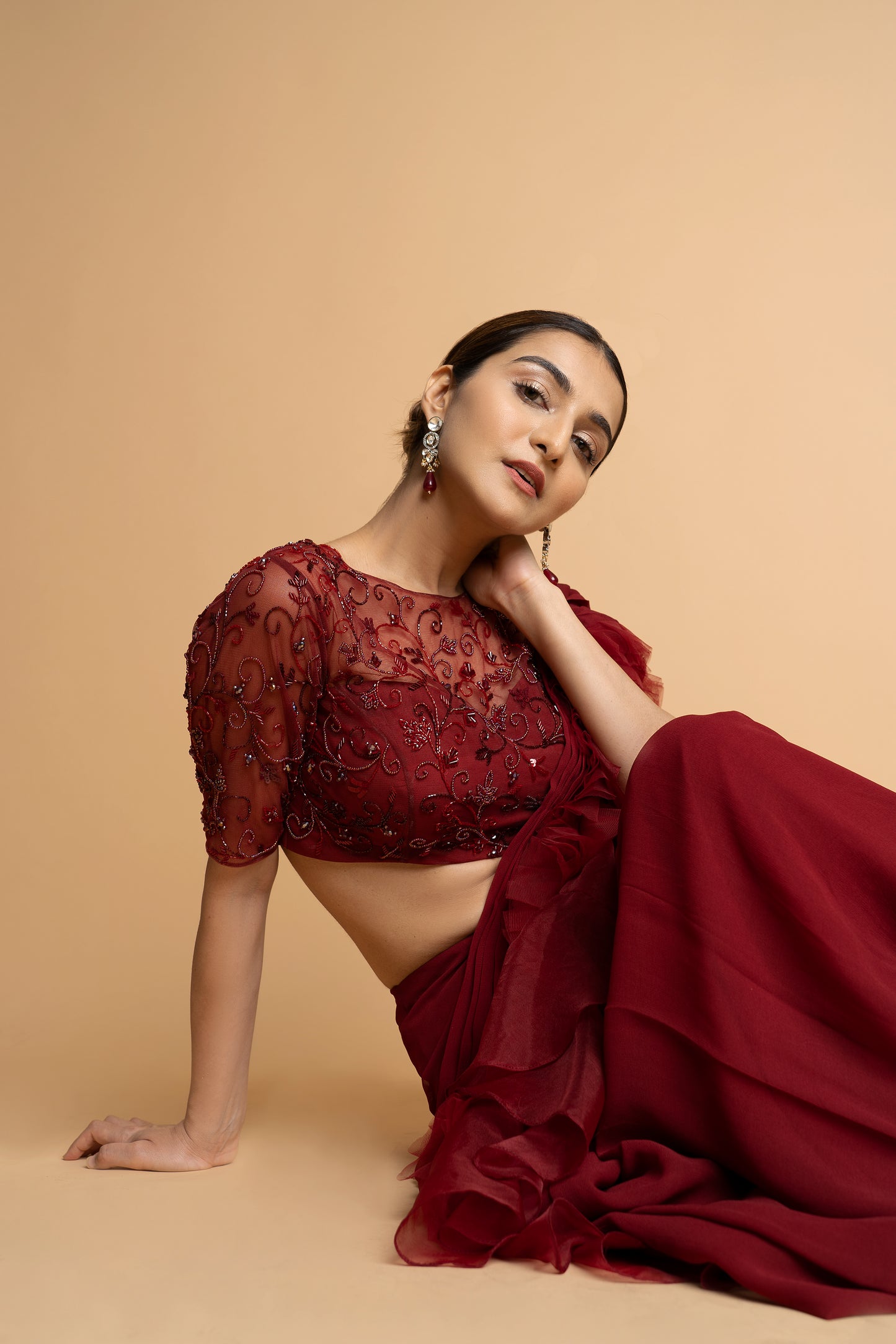 Dahlia Burgundy Pre Draped Saree
