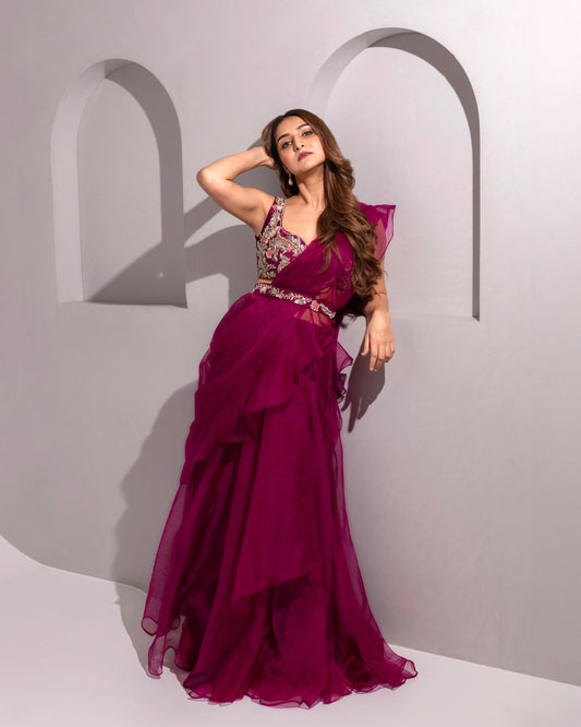 Plum Saree