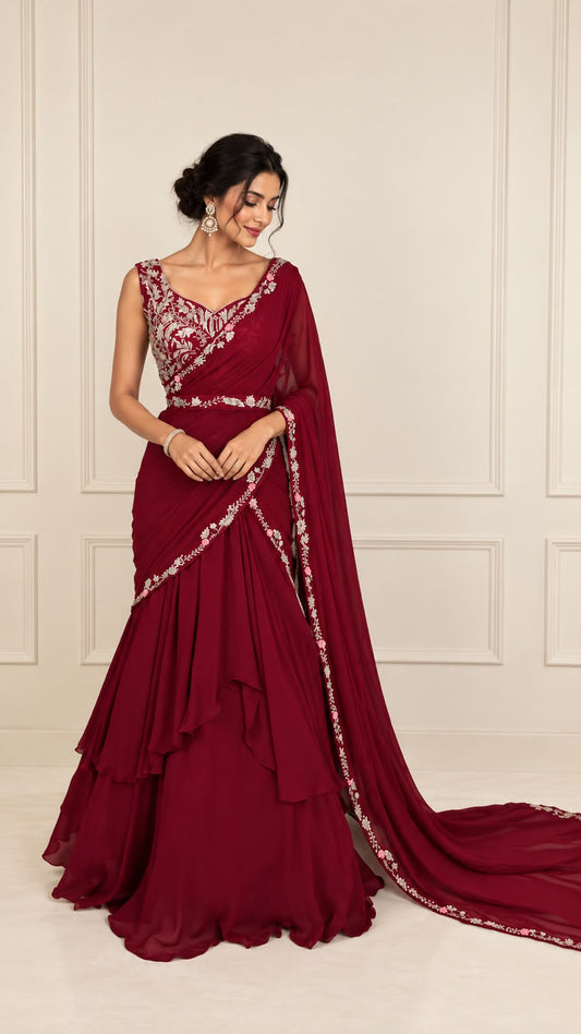 Plum Saree-Lehenga