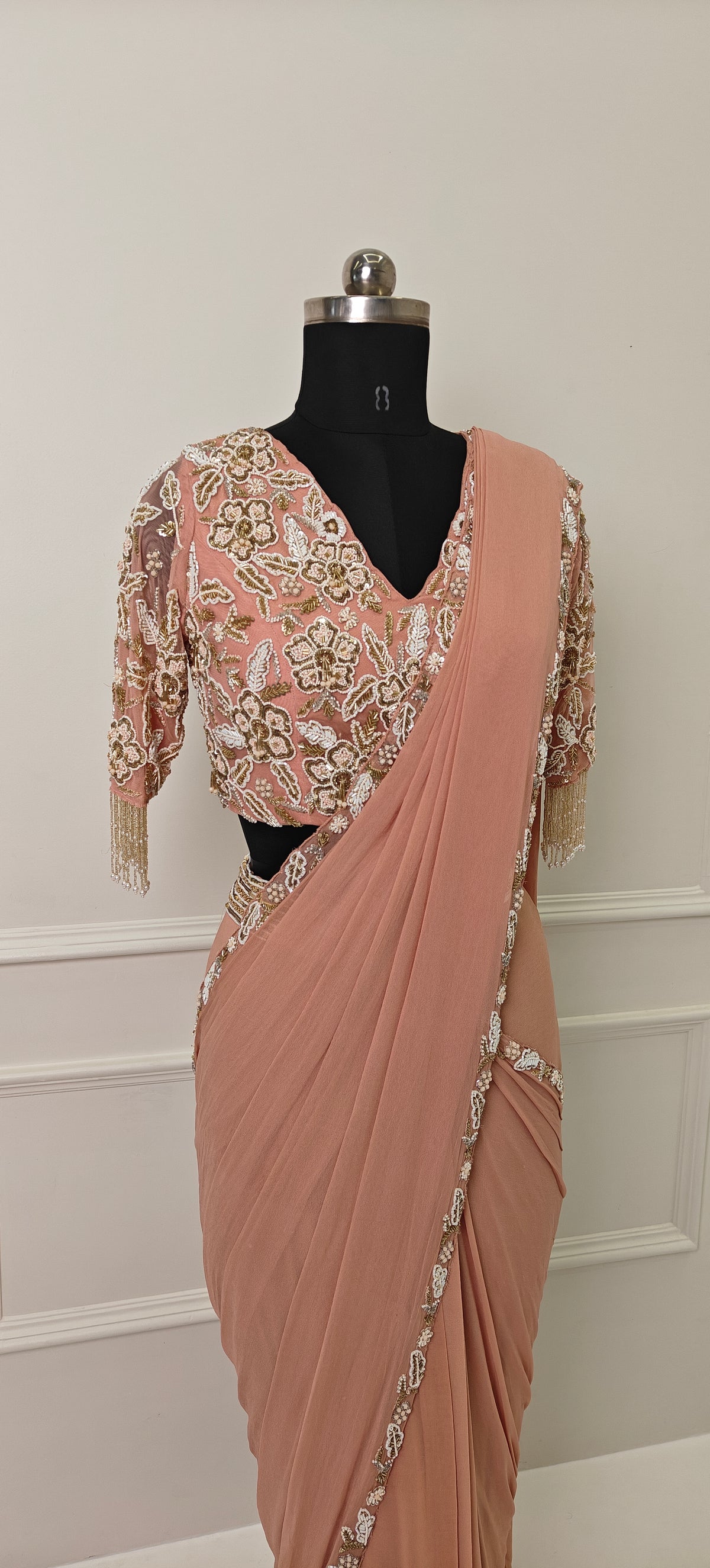 Dusty Peach Pre-Draped Saree
