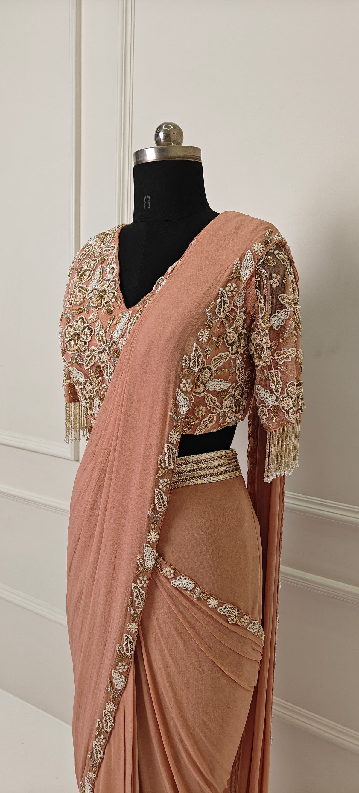 Dusty Peach Pre-Draped Saree