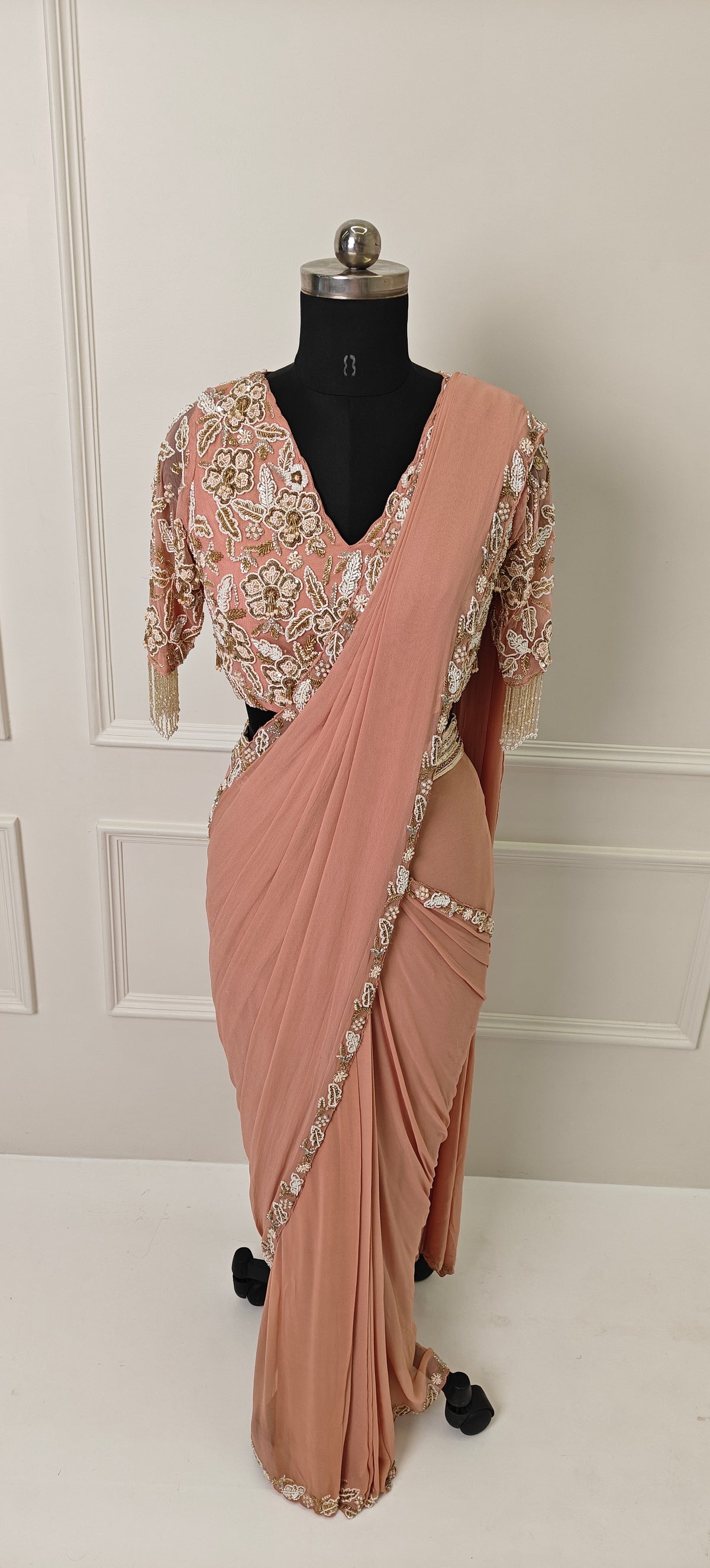 Dusty Peach Pre-Draped Saree
