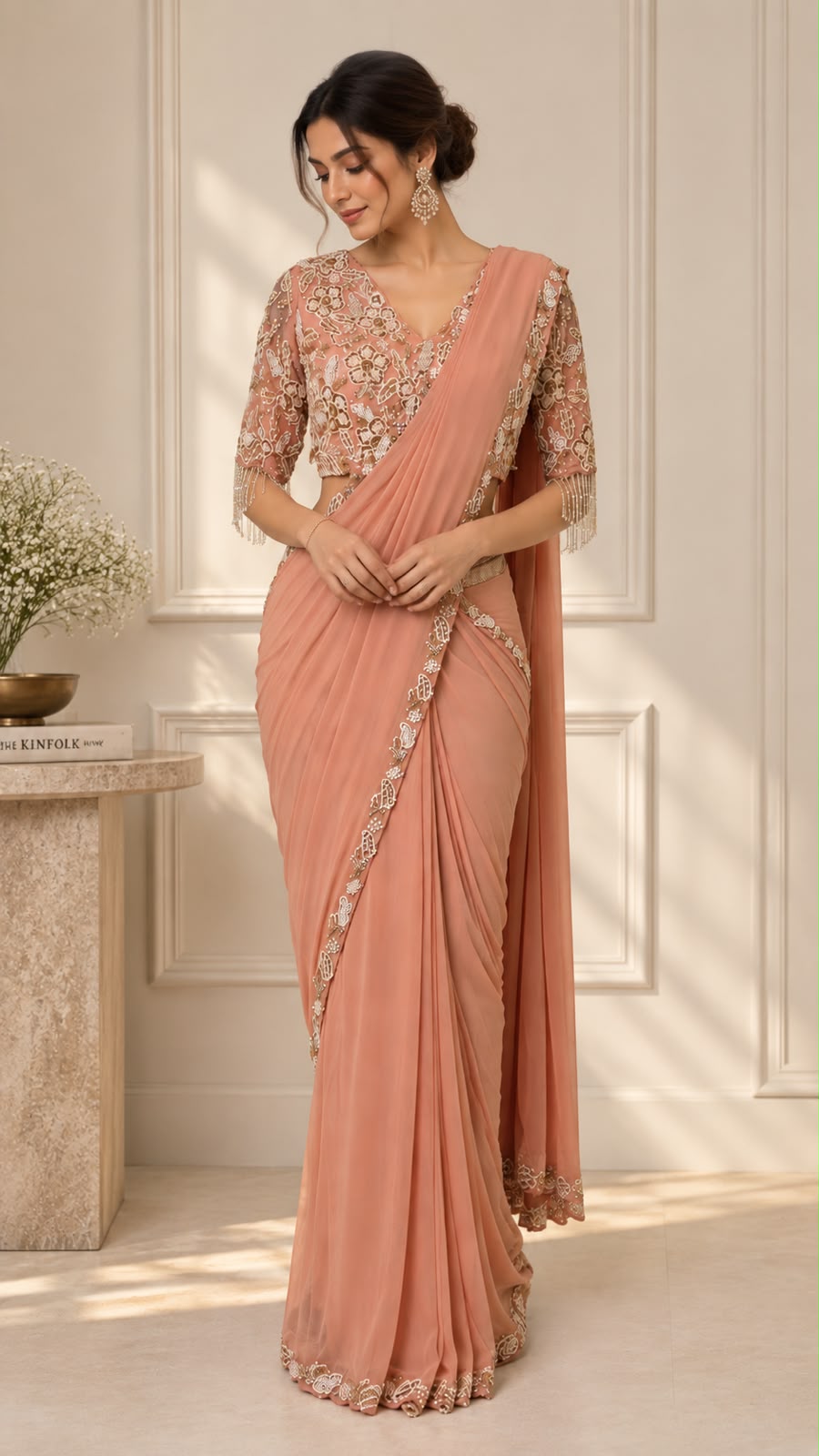 Dusty Peach Pre-Draped Saree